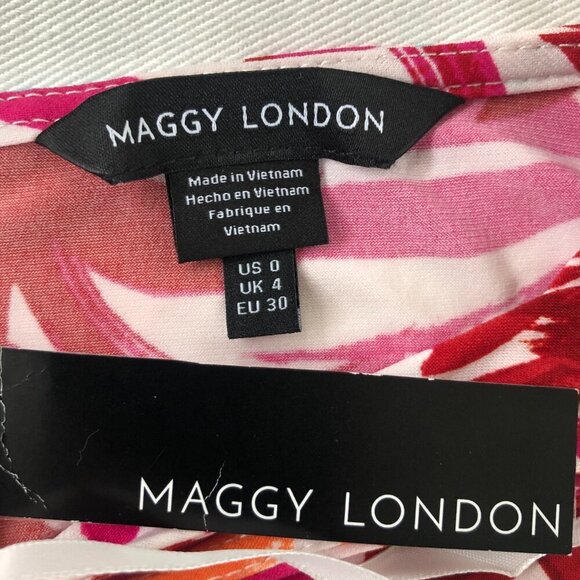 NWT Maggy London  Pink Floral Side Twist Midi Sleeveless Dress Size 0 - Picture 2 of 9